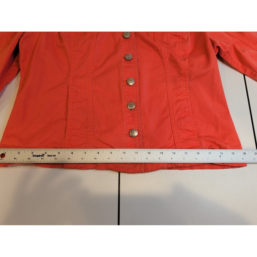 Dressbarn Coral Denim Jacket Womens XL Cropped 3/4 Sleeve Button Front - Picture 5 of 7